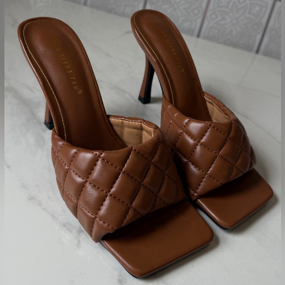 Brown Quilted Heeled Sandals